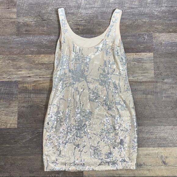 Aidan Mattox Gold silver sequined scoop neck formal prom tank dress size 10 B83 - Picture 4 of 6
